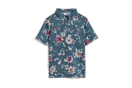 Under Armour Kids Matchplay Printed Golf Polo (Big Kid) downpour gray/academy
