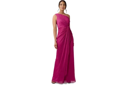 Adrianna Papell One Shoulder Pleated Draped Starburst Gown magenta