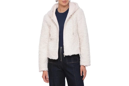 Avec Les Filles Faux Shearling Hoodie Jacket white