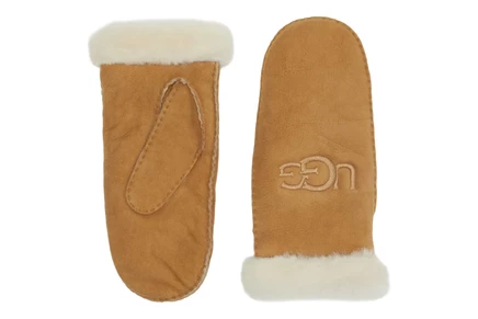 Унисекс варежки Ugg овчинные с сенсорной ладонью, каштан