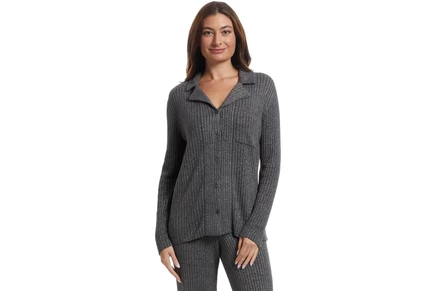 Barefoot Dreams Cozychic Ultra Lite Lurex Rib Bottom Front Shirt carbon