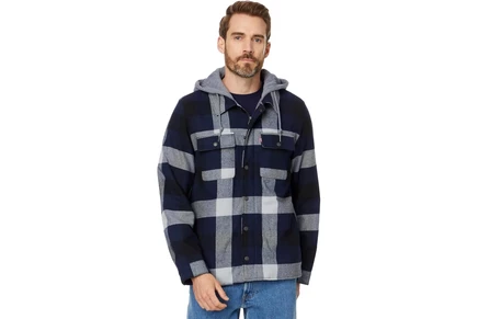 Мужская рубашковая куртка Levi's с капюшоном и шерпа, синяя клетка