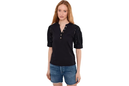 Женский топ CeCe Elbow Puff Sleeve Mixed Media, черный