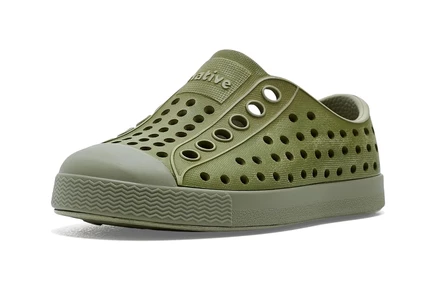 Native Shoes Kids Jefferson Stonewash (Toddler/Little Kid) elm green/vetiver grey/rookie stonewash