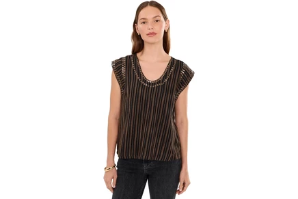 Sanctuary Outsider Embellished Shell Tops dark cumin/black stripe