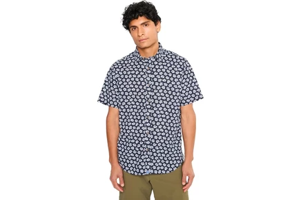 Мужская рубашка UNTUCKit Morningside Short Sleeve Cotton Print Regular Fit Slub Shirt