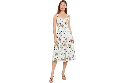 Платье Avec Les Filles Floral Cotton Sweetheart Fit & Flare Midi Dress