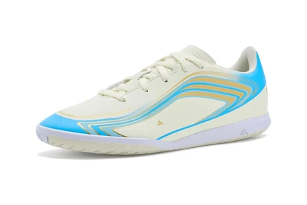 adidas Kids F50 Messi Club Indoor Football (Little Kid/Big Kid) ivory/semi blue burst/icey blue