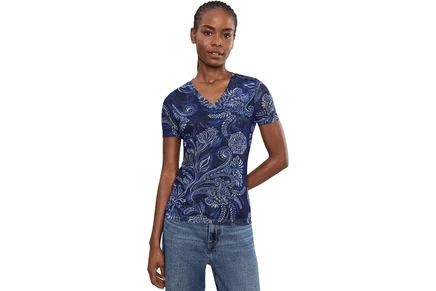 Женская футболка Johnny Was Short Sleeve Mesh V-neck Tee - Miko