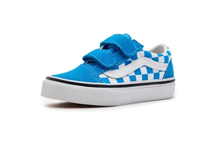Vans Kids Old Skool V (Little Kid) color theory checkerboard bright azure