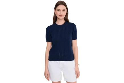 Свитер CeCe Pointelle Scallop Crew Neck Sweater