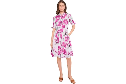 Платье Calvin Klein Short Sleeve Scuba Crepe Self Tie Floral Shirt Dress