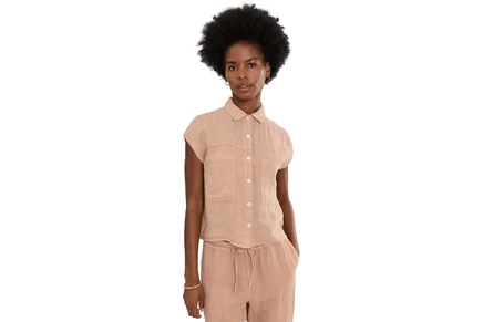 Женская рубашка Elliott Lauren At Ease, Button Front Sleeveless Shirt with Patch Pocket
