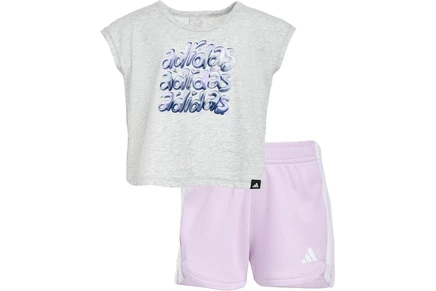 Детский комплект adidas Kids футболка со складкой сзади и шорты, светло-серый меланж