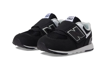 Детские кеды New Balance 574 на липучке, черно-серые