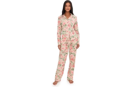Пижама Karen Neuburger Vintage Dreams Long Sleeve Notch Top & Long Pants Set With Picot Trim