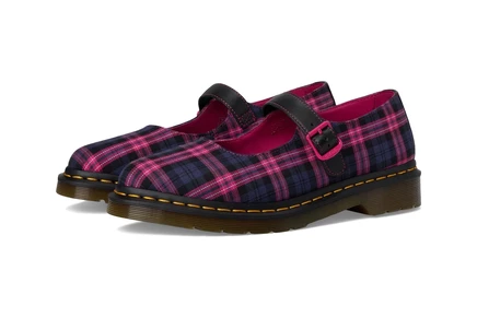 Женские балетки Dr. Martens Elphie, черно-розовый тартан