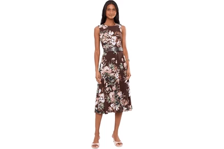 Платье Calvin Klein Sleeveless Scuba Crepe Floral Belted A-Line