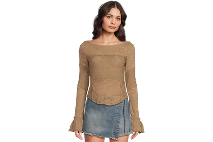 Женская кофта Free People Lace Layering кружевная, коричневая