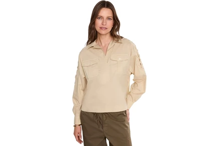 Женская футболка Lauren Ralph Lauren Lace-Up-Trim Cotton-Blend Cropped Shirt
