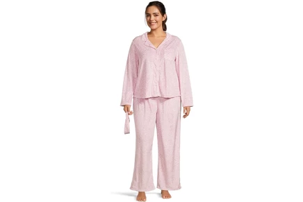 Пижама Karen Neuburger Plus Minky Fleece Long Sleeve Notch Top & Long Pants Set