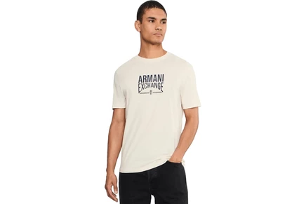 Мужская футболка Armani Exchange Slim Stripe с надписью, кремовая