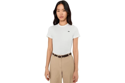 Женская ребристая футболка Lacoste Slim Fit, бледно-розовая