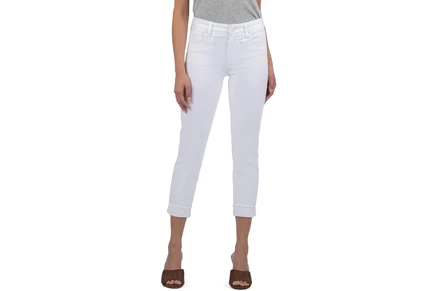 Джинсы KUT from the Kloth Petite Amy Crop Straight Leg Roll-Up Fray in Optic White