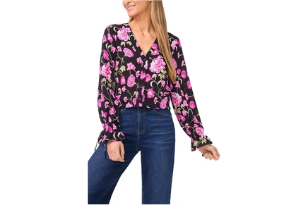 Блузка CeCe Floral Printed Button Front Long Sleeve Top