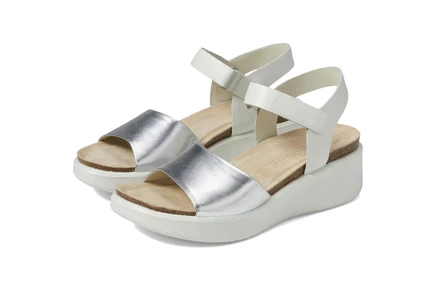 ECCO Flowt Wedge Cork Sandal silver/white
