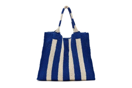 Loeffler Randall Sol Crochet Beach Tote blue/cream stripe