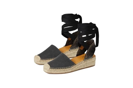 Franco Sarto Britney Ankle Strap Wedge Espadrilles black solid fabric