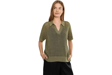 Свитер Lauren Ralph Lauren Petite Linen-Blend Mesh Short Sleeve Sweater