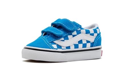 Vans Kids Old Skool V (Toddler) color theory checkerboard bright azure