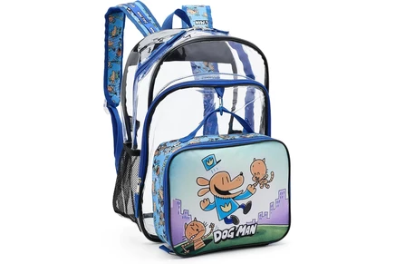 Рюкзак BIOWORLD Kids Dogman Three-Piece Set Clear Backpack with Lunch Kit and Carabiner Features