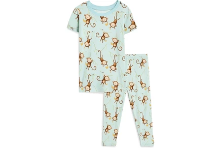 Kickee Pants Kids Print Short Sleeve Pajama Set (Toddler/Little Kid/Big Kid) spring sky monkeys & bananas 1