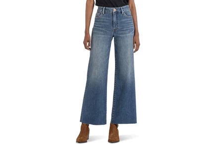 Джинсы KUT from the Kloth Meg High-Rise Fab Ab Wide Leg Raw Hem in Milestone