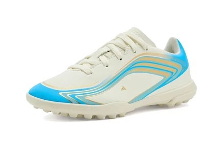 adidas Kids F50 Messi Club Turf Football (Little Kid/Big Kid) ivory/semi blue burst/icey blue
