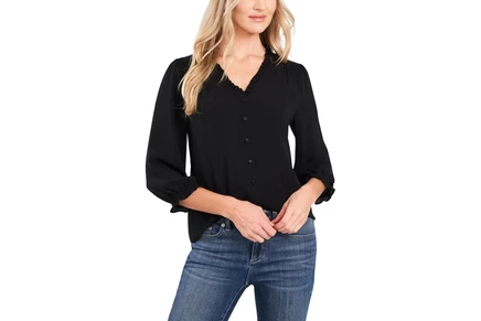 Блузка CeCe 3/4 Sleeve Ruffled V-Neck Blouse