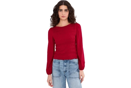 Madewell Bonytail Elbow Sleeve Smocked Top ruby