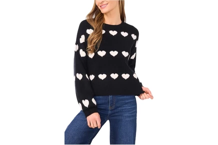 Свитер CeCe Heart Jacquard Crew Neck Sweater