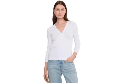 Женский топ Lilla P Ribbed Slub с запахом, белый