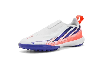 Детские бутсы adidas F50 без шнуровки, бело-фиолетовые