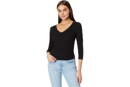 Michael Stars Enid 3/4 Sleeve V-Neck Crop Tee black