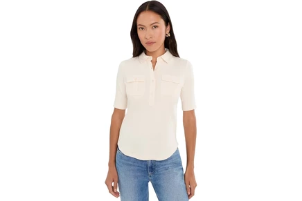 Женская футболка Lauren Ralph Lauren Petite Rib-Knit Elbow-Sleeve Collared Top