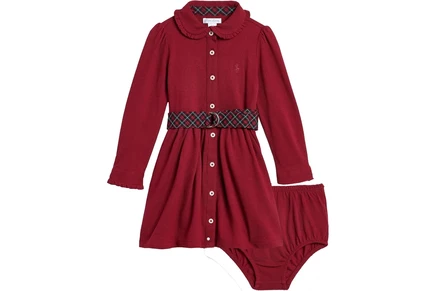 Платье Polo Ralph Lauren Kids Belted Cotton Mesh Shirtdress & Bloomers (Infant)
