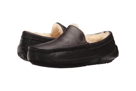 Мужские тапочки Ugg Ascot кожаные, темно‑коричневые