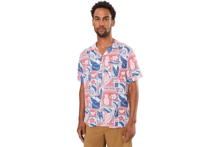 Мужская рубашка Vineyard Vines Waikiki Woodblock Seabreeze Linen Rayon Short Sleeve Cabana Shirt