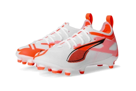 PUMA Kids Ultra 5 Pro Firm Ground/Artificial Ground (Little Kid/Big Kid) puma white/puma black/glowing red