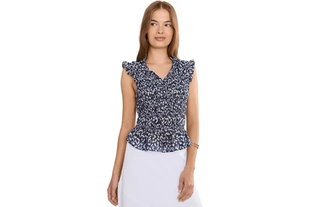 Топ NICZOE Petite Leopard Sketch Smocked Top